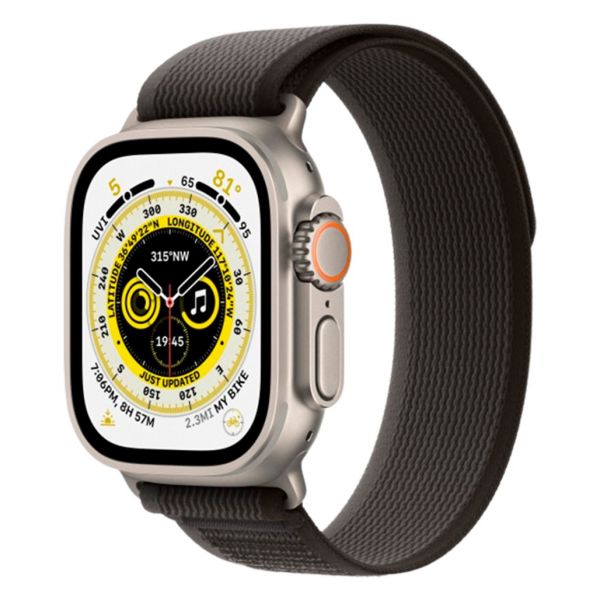 Apple Watch Ultra GPS + Cellular 49mm Titanium Case with Black/Gray Trail Loop - M/L (MQF53/MQFX3)