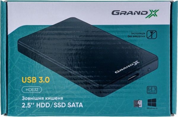 Зовнішня кишеня Grand-X для підключення SATA HDD 2.5", USB 3.0, пластик (HDE32)