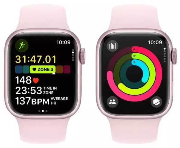 Apple Watch Series 9 GPS 41mm Pink Aluminum Case w. Light Pink Sport Band - M/L (MR943)