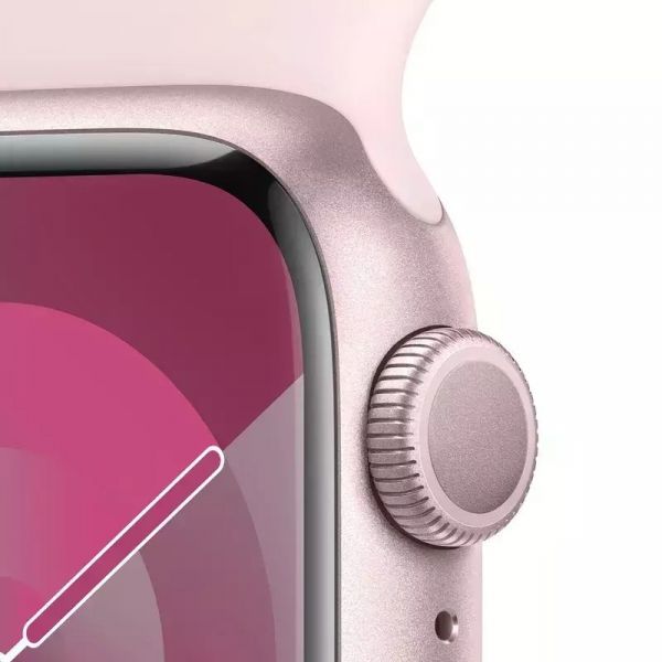 Apple Watch Series 9 GPS 45mm Pink Aluminum Case w. Light Pink Sport Band - M/L (MR9H3)