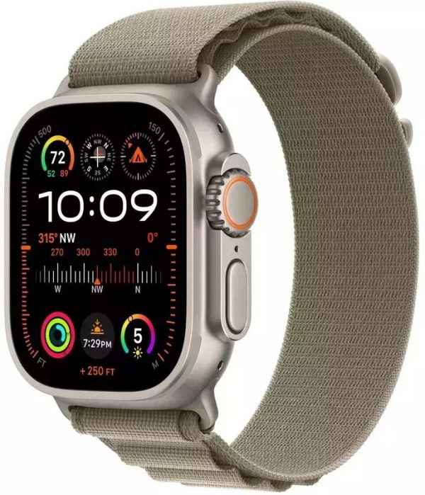 Apple Watch Ultra 2 GPS + Cellular 49mm Titanium Case with Olive Alpine Loop - Large (MRF03)