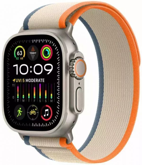 Apple Watch Ultra 2 GPS + Cellular 49mm Titanium Case with Orange/Beige Trail Loop - M/L (MRF23)