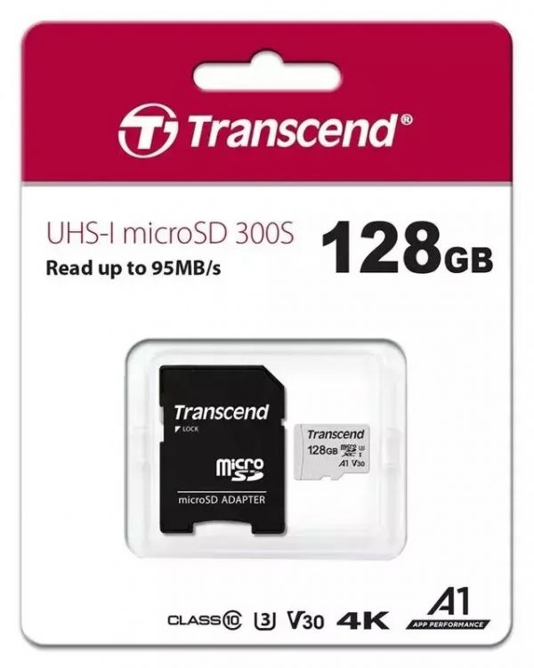 Карта пам'яті Transcend 128 GB microSDXC UHS-I U3 300S + SD Adapter (TS128GUSD300S-A)
