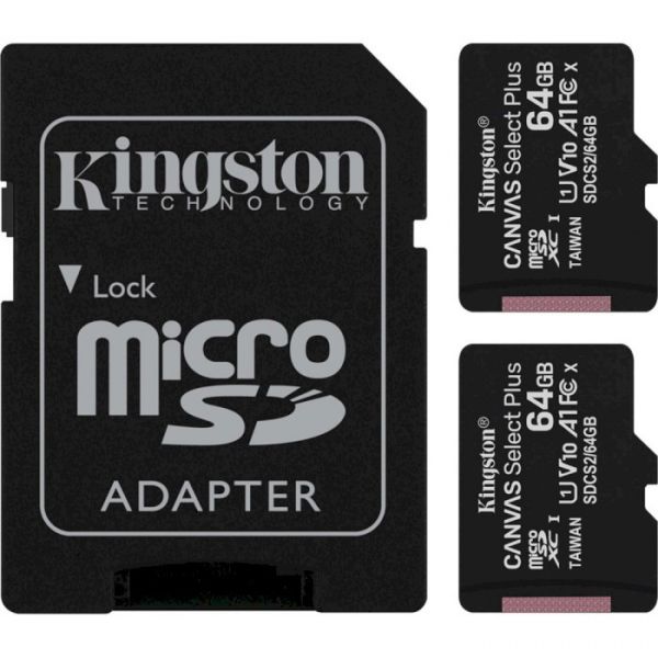 Карта пам'яті Kingston 64 GB microSDXC Class 10 UHS-I Canvas Select Plus  SDCS2 (SDCS2/64GB-2P1A)