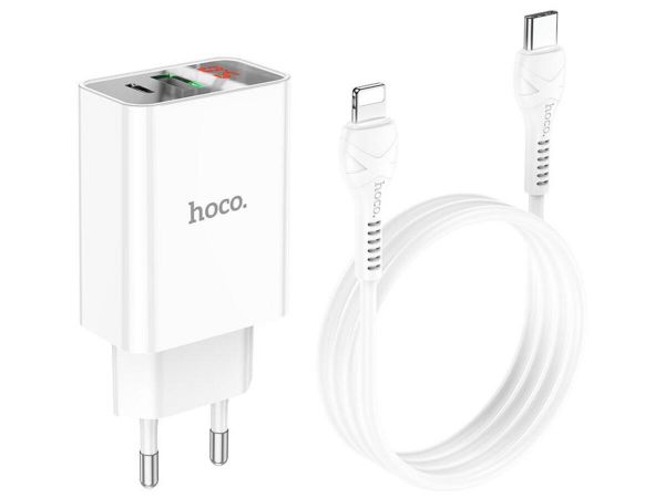 МЗП Hoco C100A PD20W + QC3.0 charger with digital display ( EU ) White