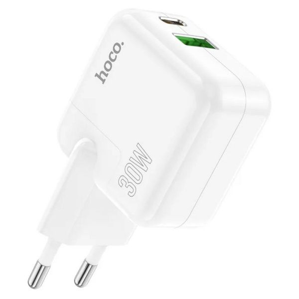Зарядний пристрій Hoco C111A Lucky dual-port PD30W + QC3.0 charger ( EU ) White