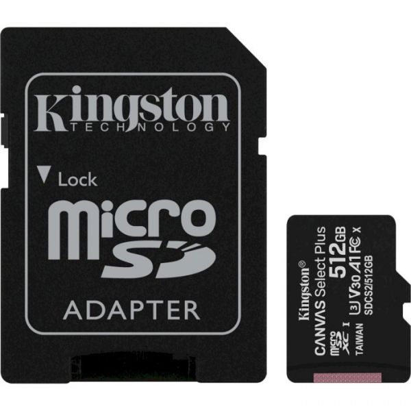 Карта пам'яті Kingston 512 GB microSDXC Class 10 UHS-I U3 Canvas Select Plus + SD (SDCS2/512GB)