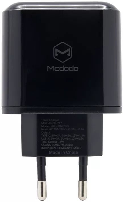 Зарядний пристрій McDodo Chocolate Series Digital Display 20W PD+QC3.0 Charger (EU plug) CH-7170 Bl