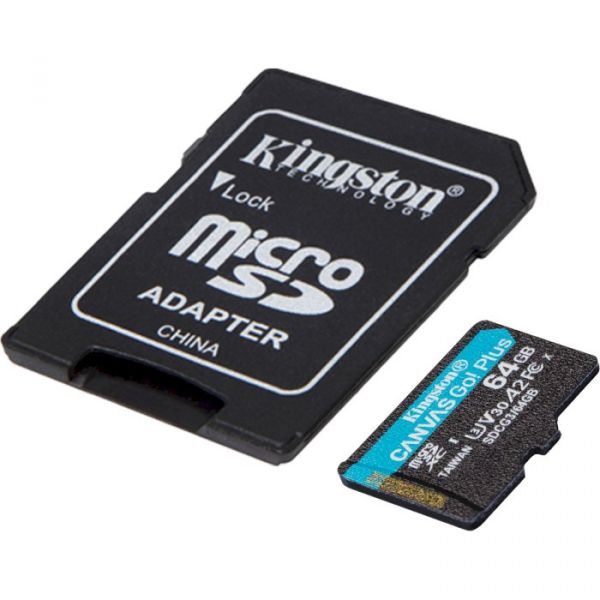 Карта пам'яті Kingston 64 GB microSDXC class 10 UHS-I U3 Canvas Go! Plus + SD Adapter (SDCG3/64GB)