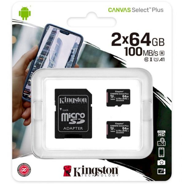 Карта пам'яті Kingston 64 GB microSDXC Class 10 UHS-I Canvas Select Plus  SDCS2 (SDCS2/64GB-2P1A)