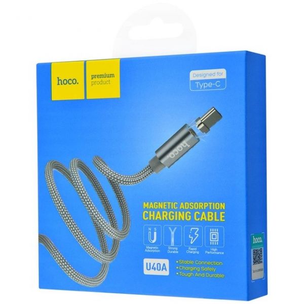 Кабель Hoco U40A magnetic adsorption Type-C charging cable Metal gray