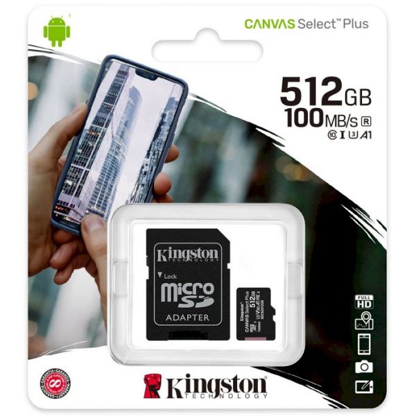 Карта пам'яті Kingston 512 GB microSDXC Class 10 UHS-I U3 Canvas Select Plus + SD (SDCS2/512GB)