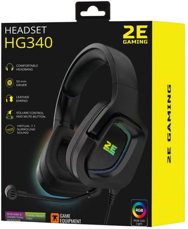 Комп'ютерна гарнітура 2E Gaming HG340 RGB USB 7.1 Black (2E-HG340BK-7.1)