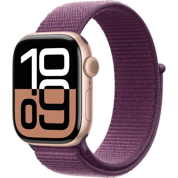 Apple Watch Series 10 GPS 42mm Rose Gold Aluminum Case with Plum Sport Loop MWWK3