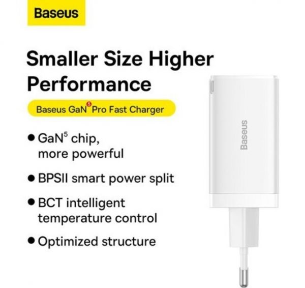Мережевий зарядний пристрій Baseus GaN5 Pro Fast Charger 65W Black Type-C to Type-C cable (CCGP1202