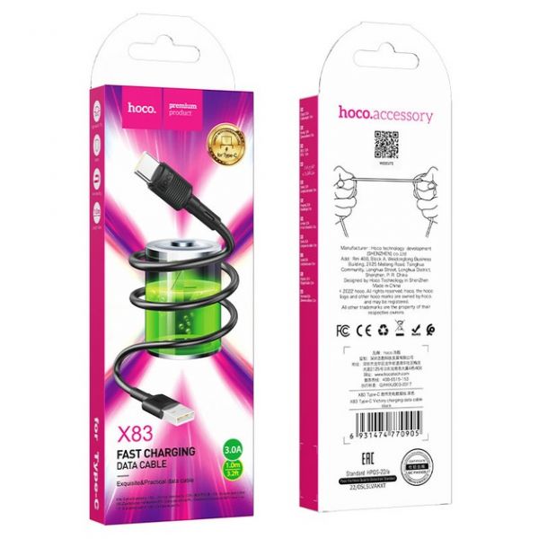 Кабель Hoco X83 Type-C Victory charging data cable Black