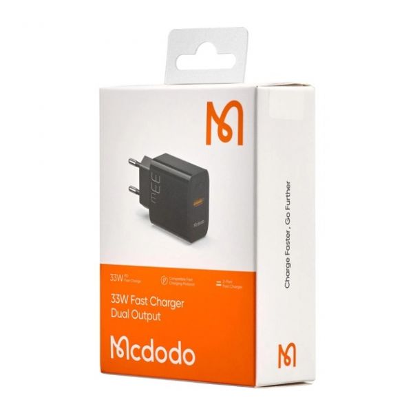 Зарядний пристрій McDodo 33W PD+QC Dual Port Charger (EU plug) CH-0921 Black