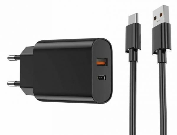 Мережевий зарядний пристрій WIWU Wi-U002 QC Adapter PD+QC+Cable：Type-C to USB. Black