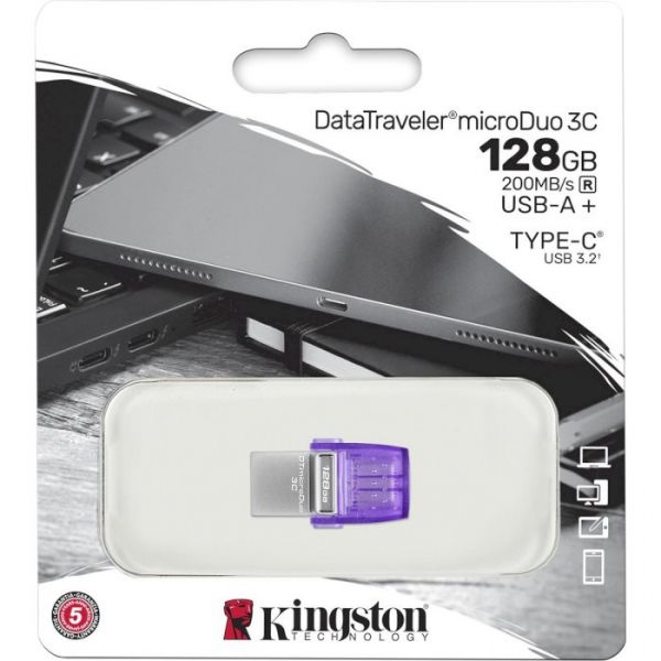 Накопичувач USB 128G Kingston usb3.0+TypeC DTDUO3CG3 microDuo 3C 200MB/s Metal^