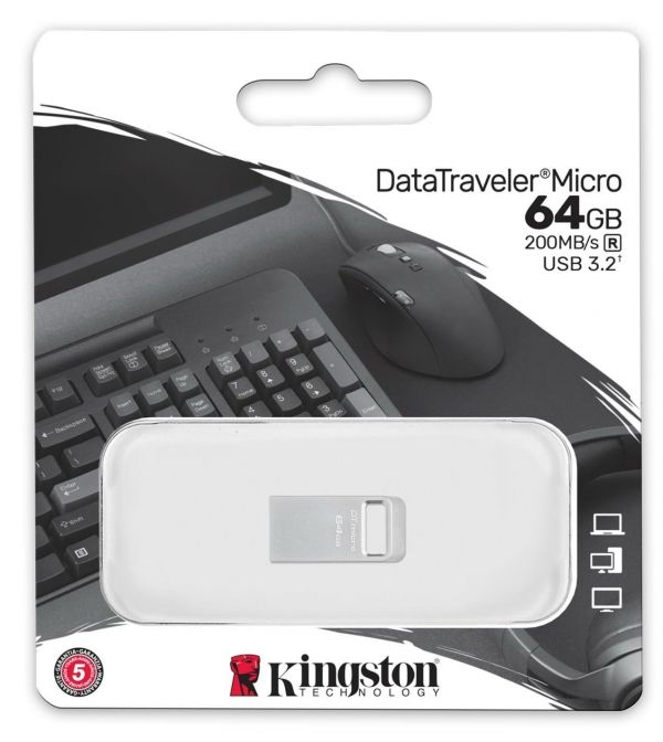 Накопичувач Kingston   64GB USB 3.2 Type-A Gen1 DT Micro R200MB/s Metal