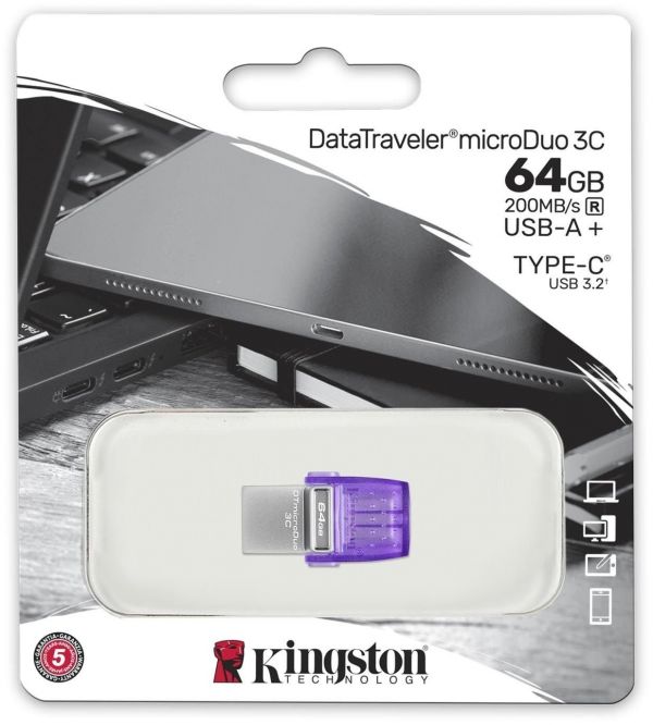 USB Type-C флеш накопичувач 64GB Kingston DataTraveler microDuo 3C (DTDUO3CG3/64GB)