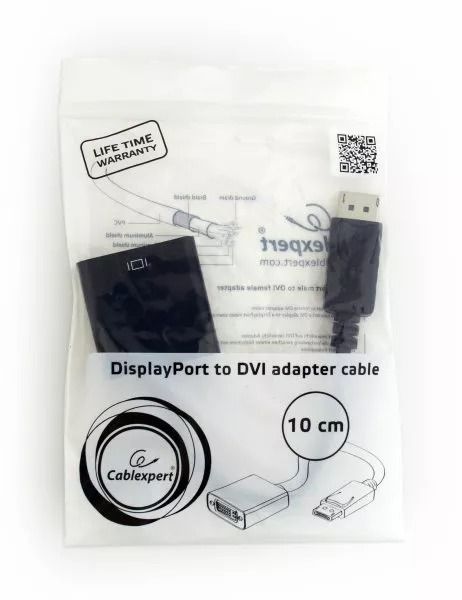 Адаптер Cablexpert DisplayPort - DVI (M/M), 0.1 м, Black (A-DPM-DVIF-002