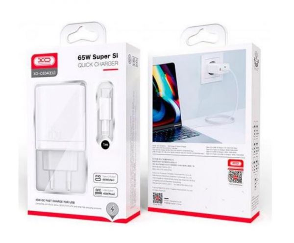 Мережевий зарядний пристрій XO CE04 ( EU ) 65W Fast Charger ( TYPE-C PD65W / USB-A QC45W ) CE with l