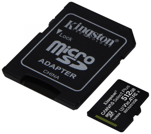 Карта пам'яті Kingston 512 GB microSDXC Class 10 UHS-I U3 Canvas Select Plus + SD (SDCS2/512GB)