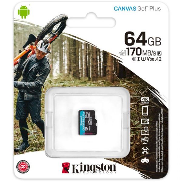 Карта пам'яті Kingston 64 GB microSDXC class 10 UHS-I U3 Canvas Go! Plus (SDCG3/64GBSP)