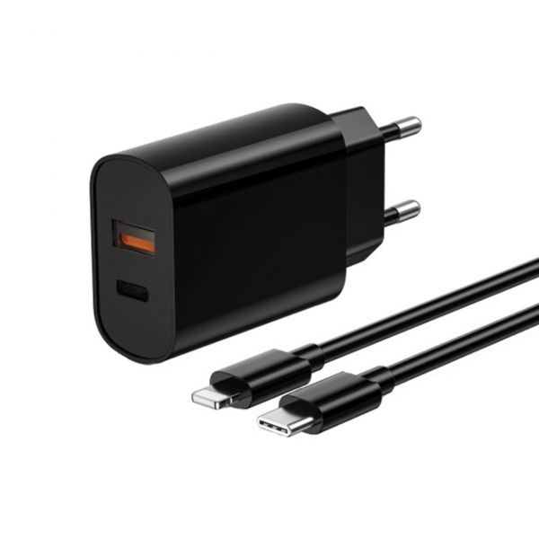 Мережевий зарядний пристрій WIWU Wi-U002 QC Adapter PD+QC+Cable：Type-C to Lightning. Black