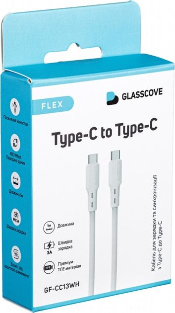 Кабель Glasscove FLEX Type-C- Type-C 60w 1m (GF-CC13WH) White