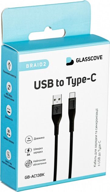 Кабель BRAID2 USB - Type-C 3A 1m (GB-AC13BK) Black