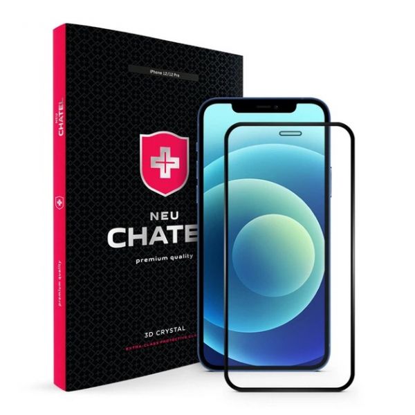 Стекло +NEU Chatel Full 2.5D Silk Narrow Border Crystal for iPhone 12/12 Pro Front Black