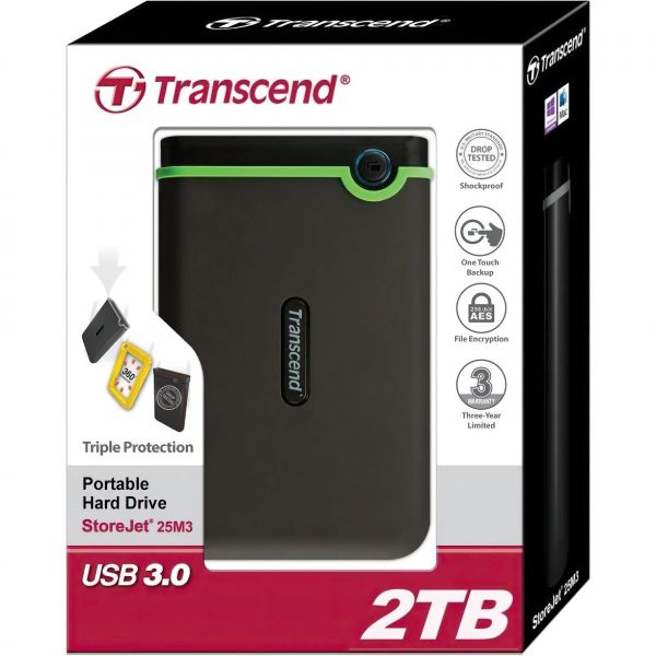 Зовнішній жорсткий диск 2.5" USB 2.0TB Transcend StoreJet25M3 Iron Gray Slim (TS2TSJ25M3S)