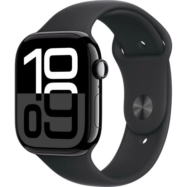 Apple Watch Series 10 GPS 46mm Jet Black Aluminum Case with Black Sport Band M/L MWWQ3