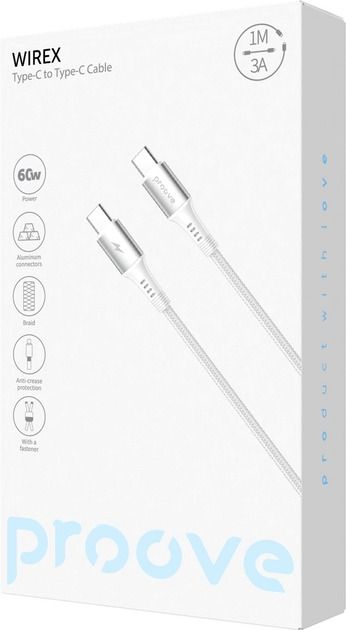 Кабель Proove WireX Type-C to Type-C 60W (1m) (White)