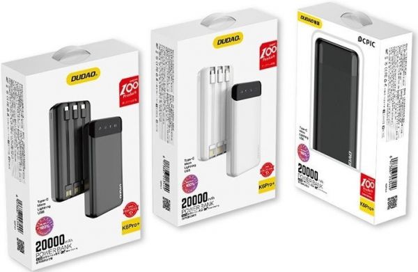 Універсальна мобільна батарея Power Bank Dudao 20000mAh K6Pro Сables USB-C/microUSB/Lightning Black