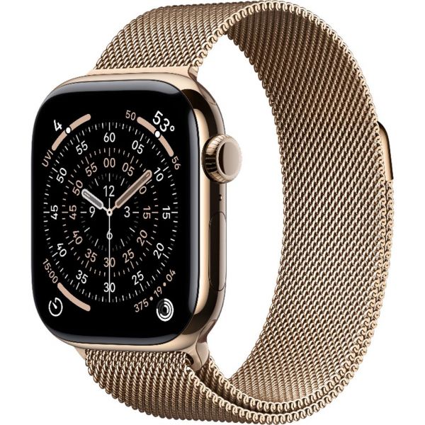 Apple Watch Series 11 GPS + Cellular 42mm Gold Titanium Case with Gold Milanese Loop M/L MF8Y4