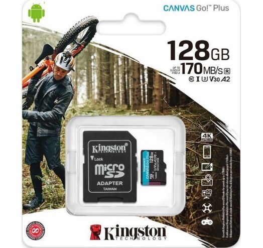 MicroSDXC 128GB UHS-I/U3 Class 10 Kingston Canvas Go! Plus + SD-адаптер (SDCG3/128GB)