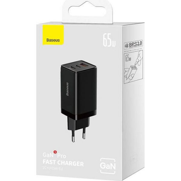Мережевий зарядний пристрій Baseus GaN5 Pro Fast Charger 65W Black Type-C to Type-C cable (CCGP1202