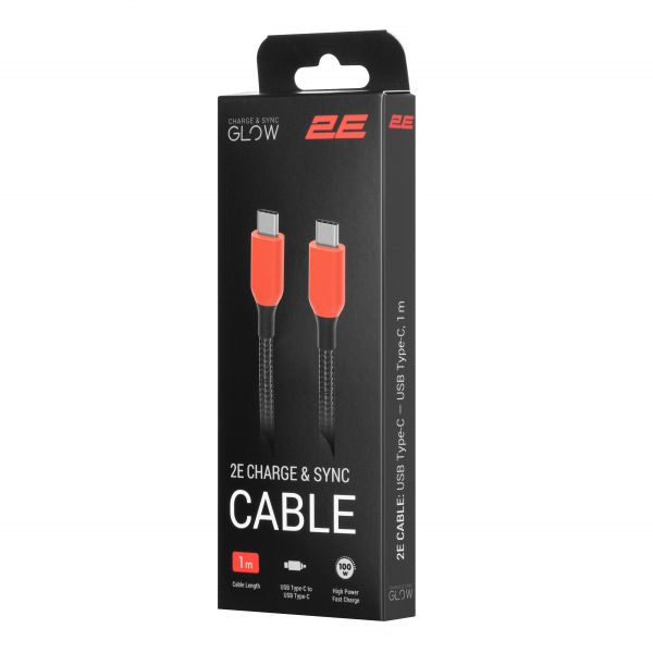 Кабель USB-C > USB-C заряджання/синхронізації 2E 1м, 100Вт Type-C, чорний