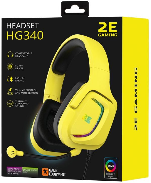 Комп'ютерна гарнітура 2E Gaming HG340 RGB USB 7.1 Yellow (2E-HG340YW-7.1)