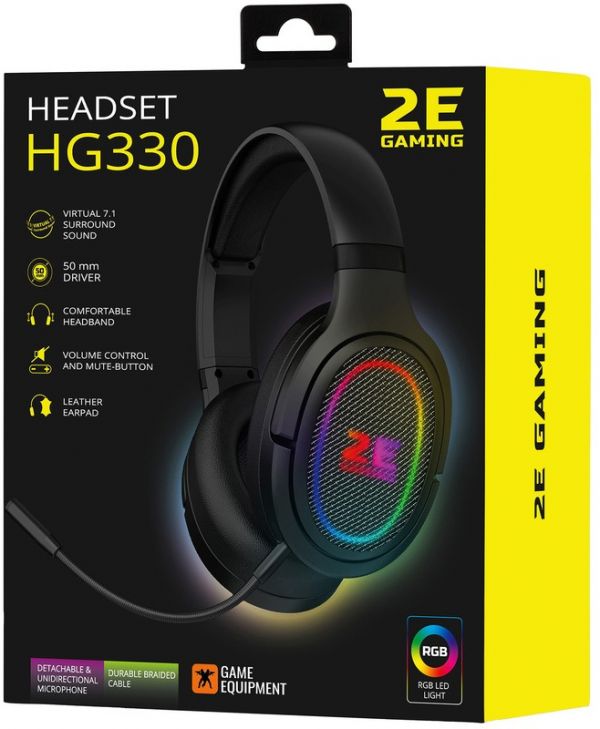 Комп'ютерна гарнітура 2E Gaming HG330 RGB USB 7.1 Black (2E-HG330BK-7.1)