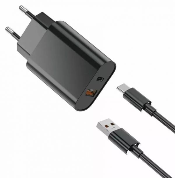 Мережевий зарядний пристрій WIWU Wi-U002 QC Adapter PD+QC+Cable：Type-C to USB. Black