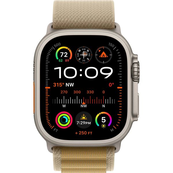 Apple Watch Ultra 2 GPS + Cellular 49mm Natural Titanium Case with Tan Alpine Loop - Small (MX4E3)