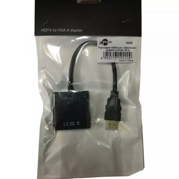 Адаптер Atcom HDMI - VGA, (M/F), 0.1 м, Black (AT9220)
