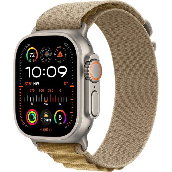 Apple Watch Ultra 2 GPS + Cellular 49mm Natural Titanium Case with Tan Alpine Loop - Large (MX4H3)