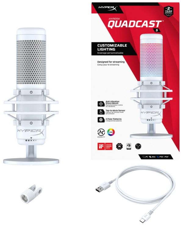 Мікрофон для ПК HyperX Quadcast S White (519P0AA)