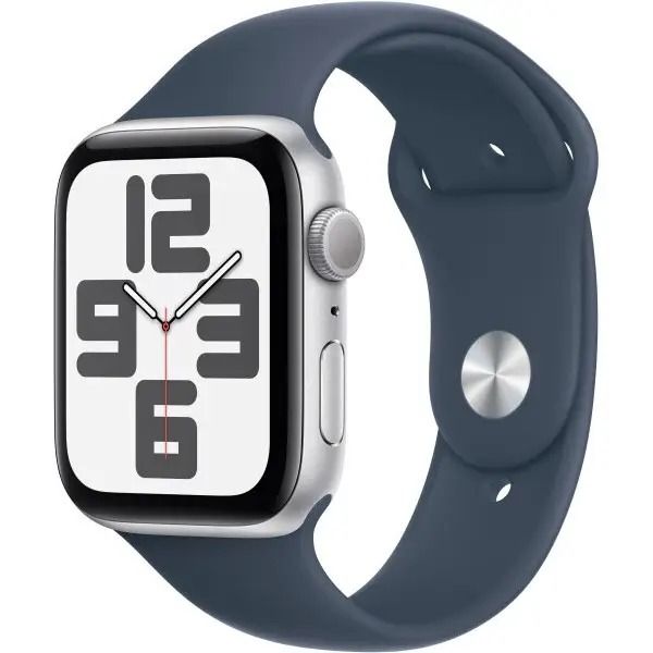 Apple Watch SE 2 GPS 44mm Silver Aluminium Case with Storm Blue Sport Band S/M (MREC3)