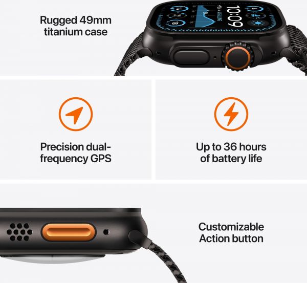 Apple Watch Ultra 2 GPS + Cellular 49mm Black Titan. Case w. Dark Green Alpine Loop - Medium (MX4R3)